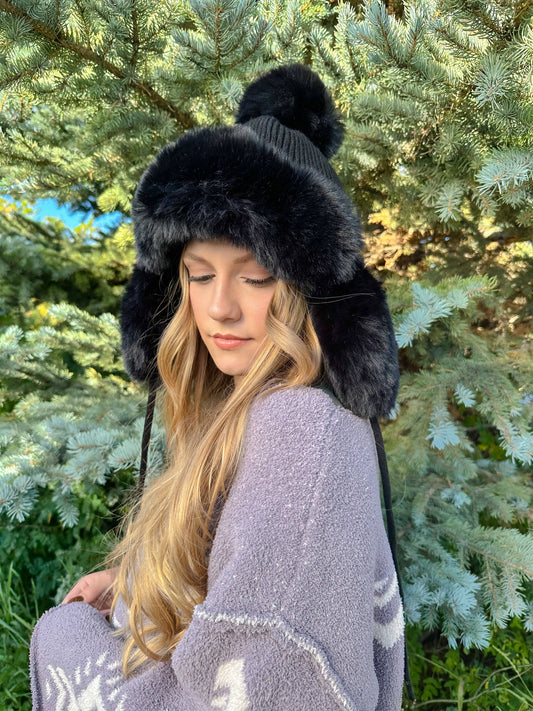 CC Beanie Thick Knitted Trapper Pom