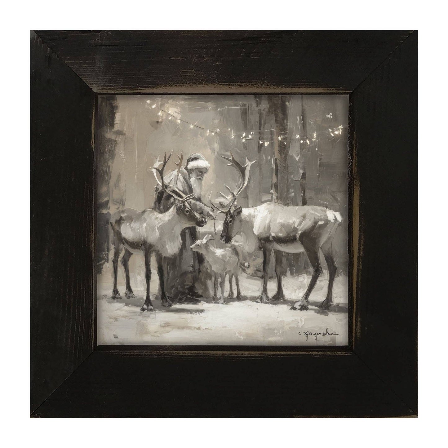 Santa and Reindeers under Christmas Lights