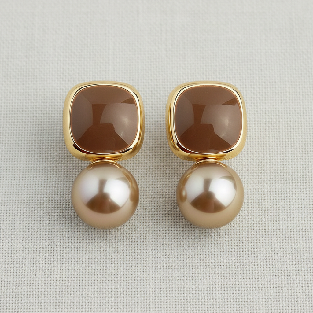 Square Enamel and Pearl Earrings
