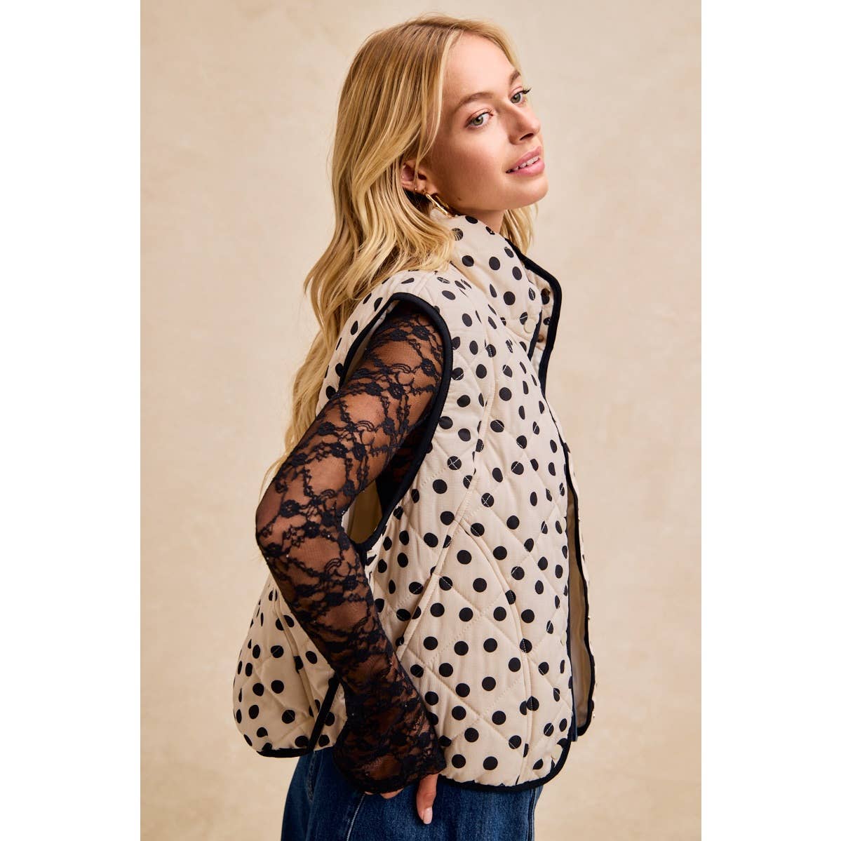 Polka Dot Print Quilted Vest