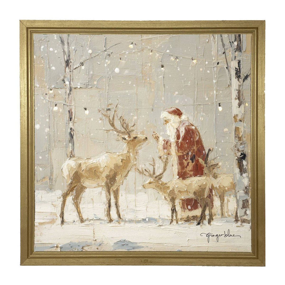 Santa Visiting Reindeer under Lights