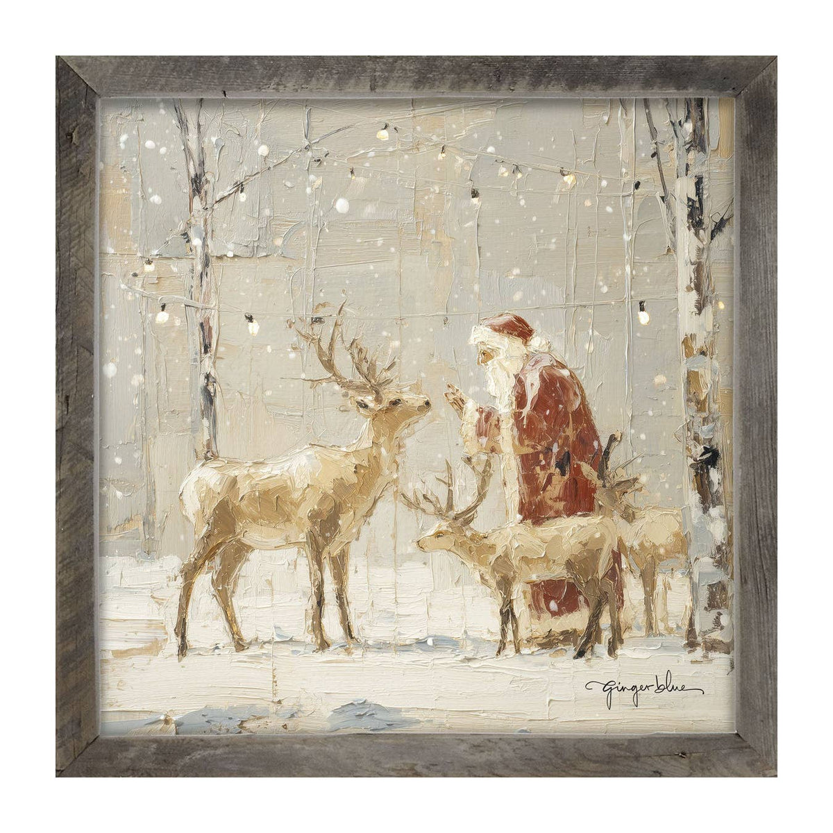 Santa Visiting Reindeer under Lights