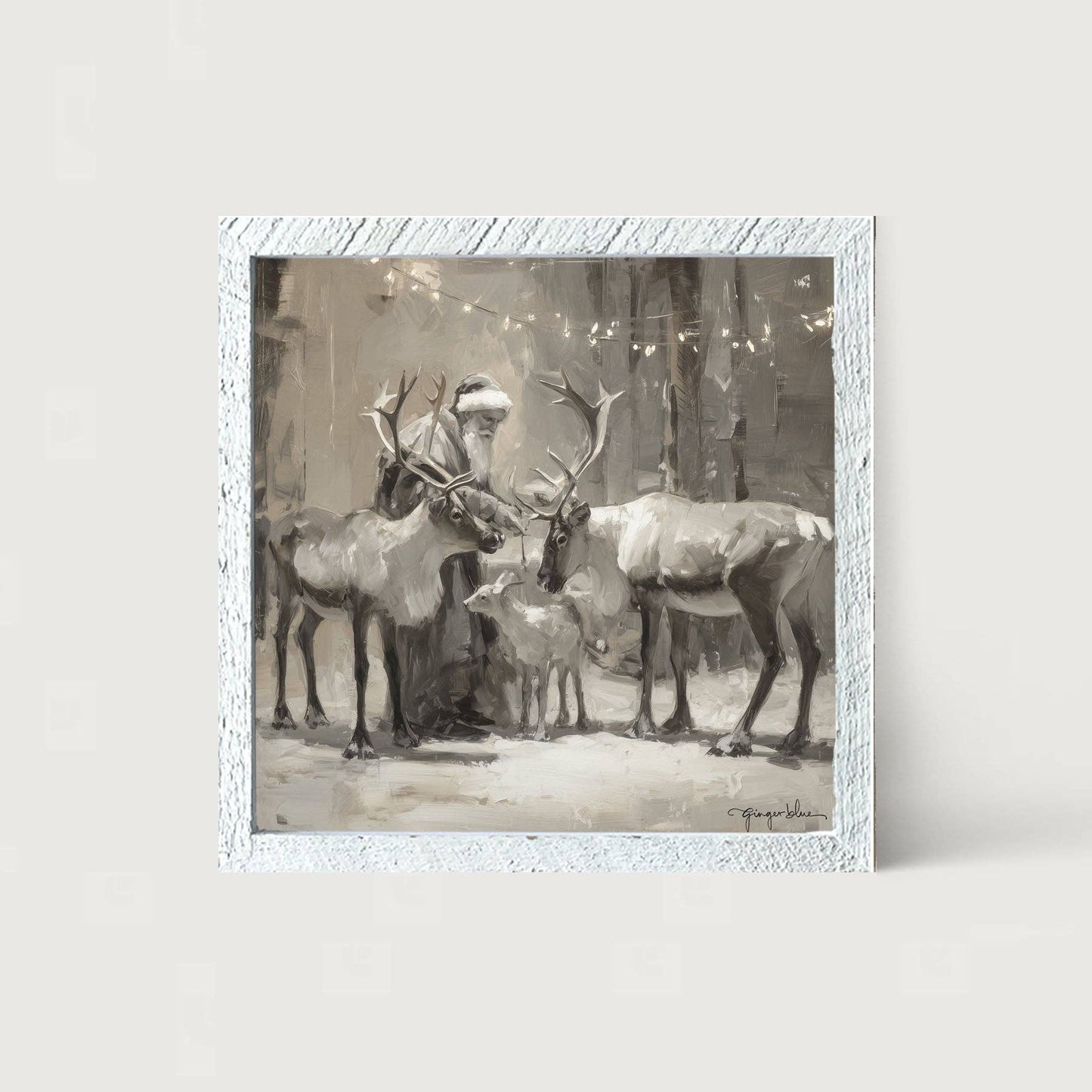 Santa and Reindeers under Christmas Lights