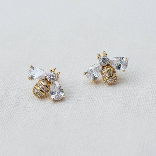 Miniature Cubic Zirconia Bee Stud Earrings