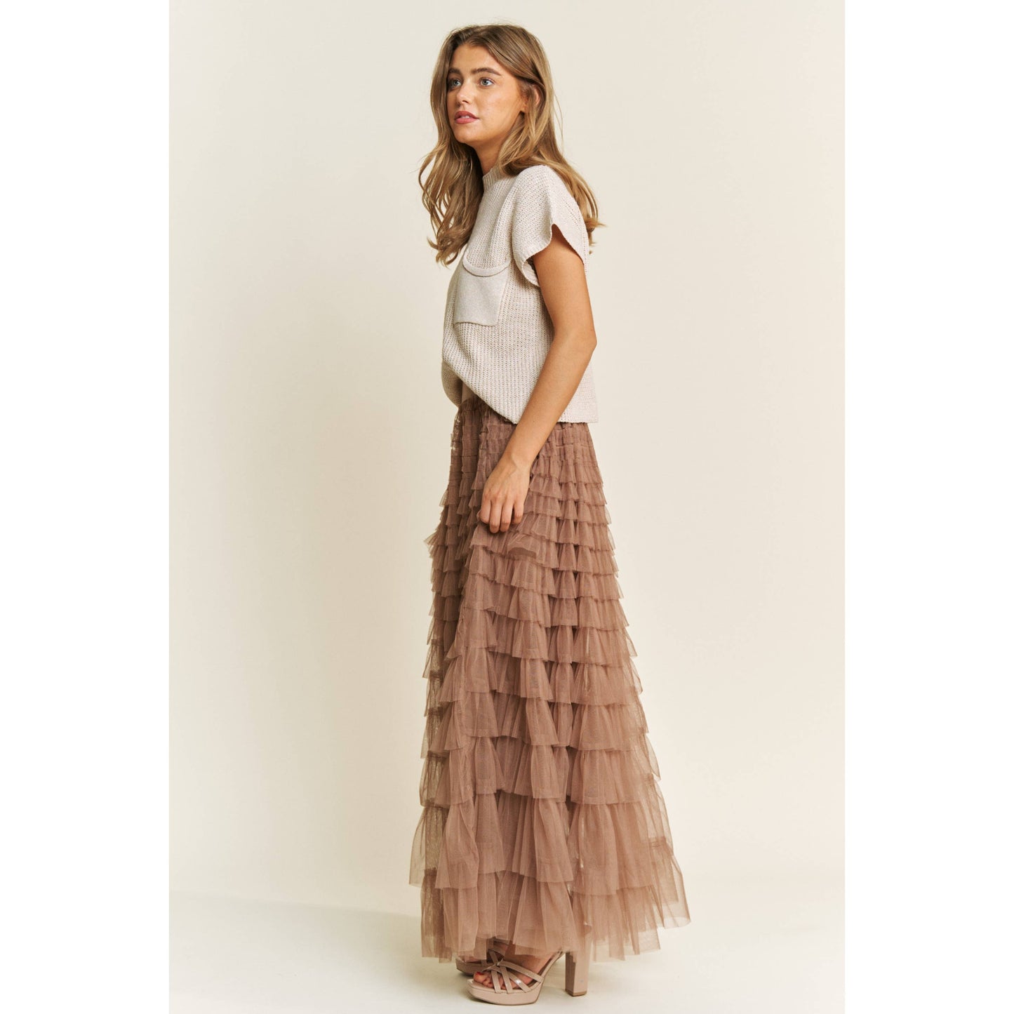 CASCADING TULLE MESH TIERED MAX SKIRT