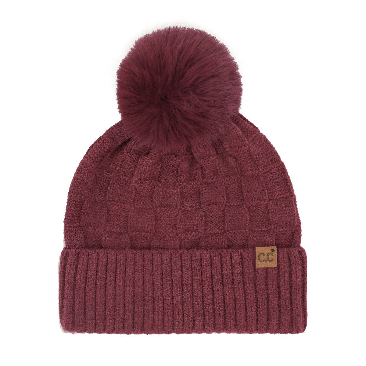 Woven Checkered Texture Pom C.C Beanie