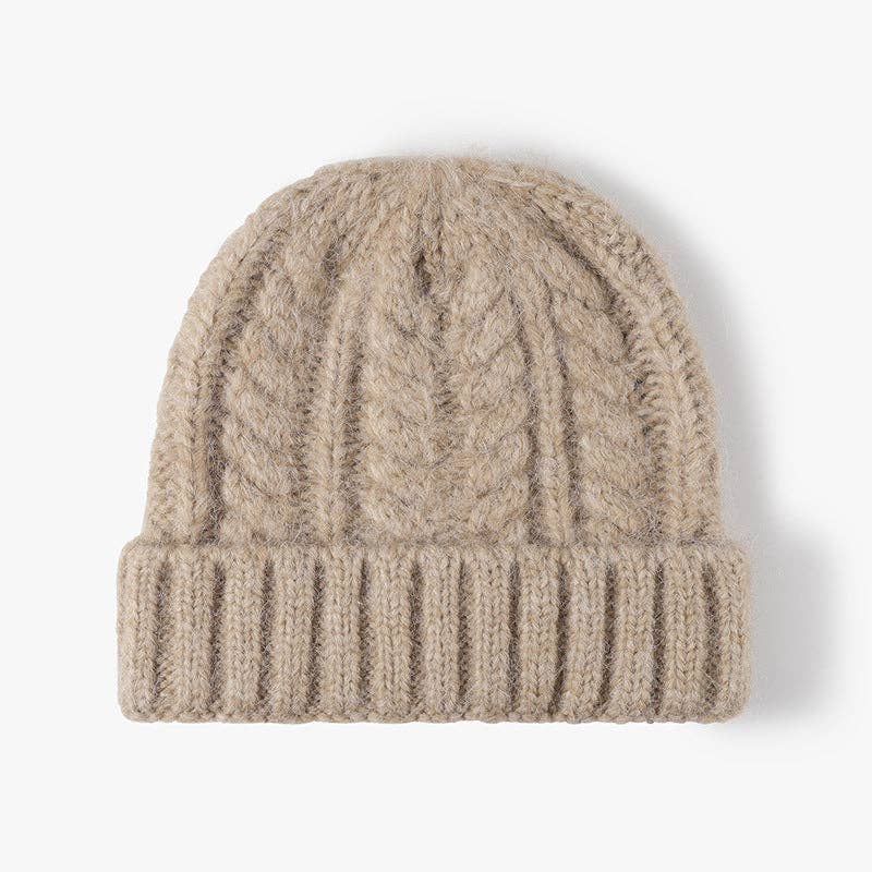 Solid Color Knit Hat Jacquard Padded Beanie