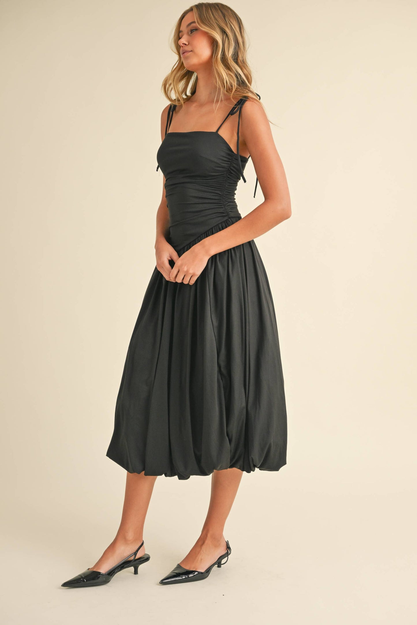 Ruched Sleeveless Top Balloon Midi Dress