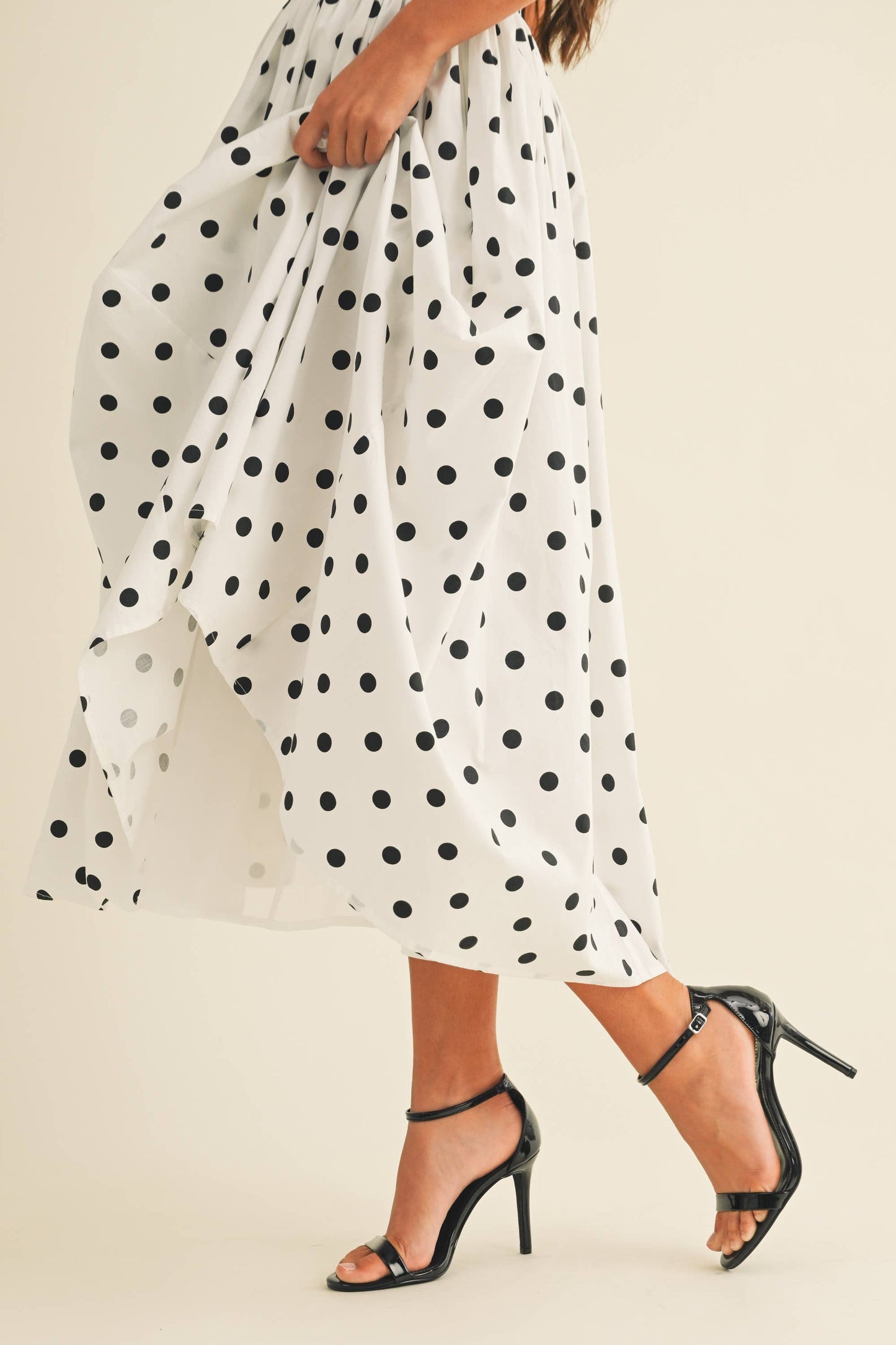 Polka Dot Strapless Tea Length Dress