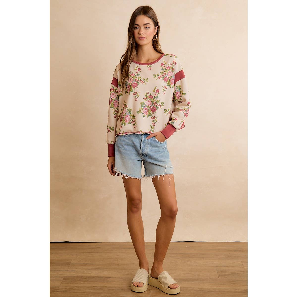 Floral Brushed Terry Open Back Top