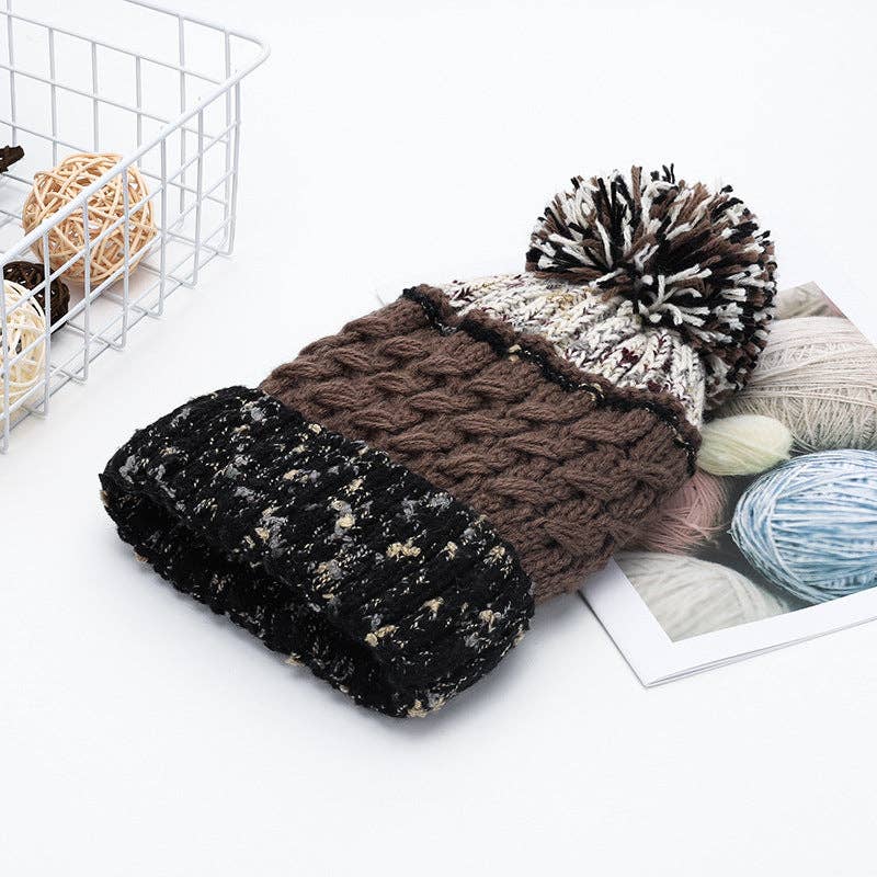 Contrast Color Knit Pom Beanie
