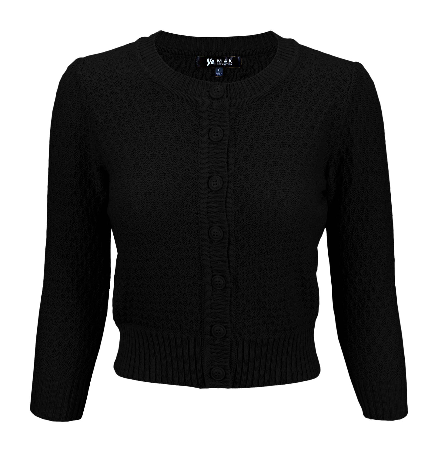 3/4 Sleeve Crewneck Knit Cropped Cardigan Sweater