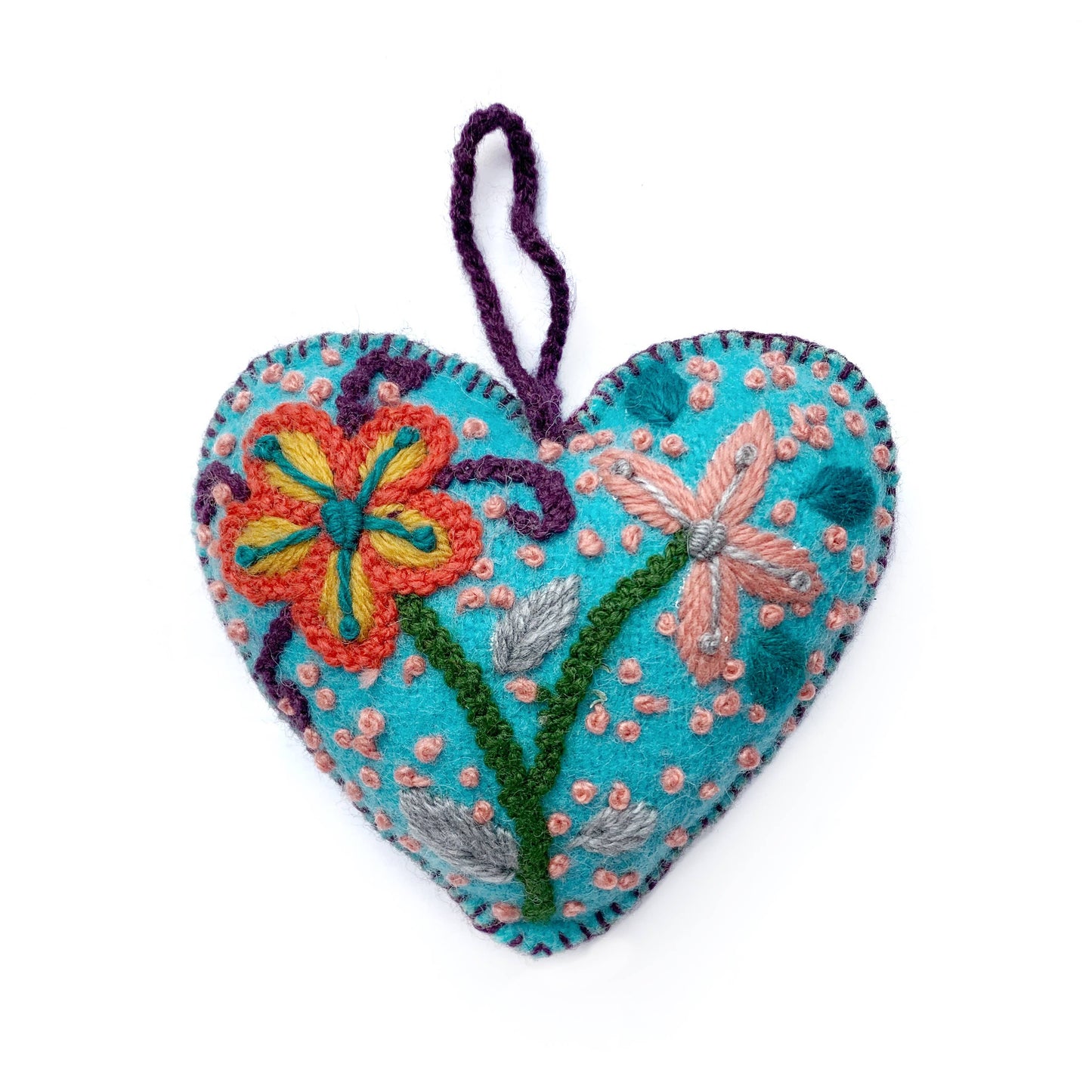 Colorful Embroidered Heart Christmas Ornament