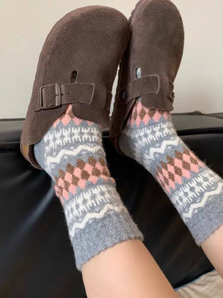 Retro Fair Isle PrintClouchy Socks