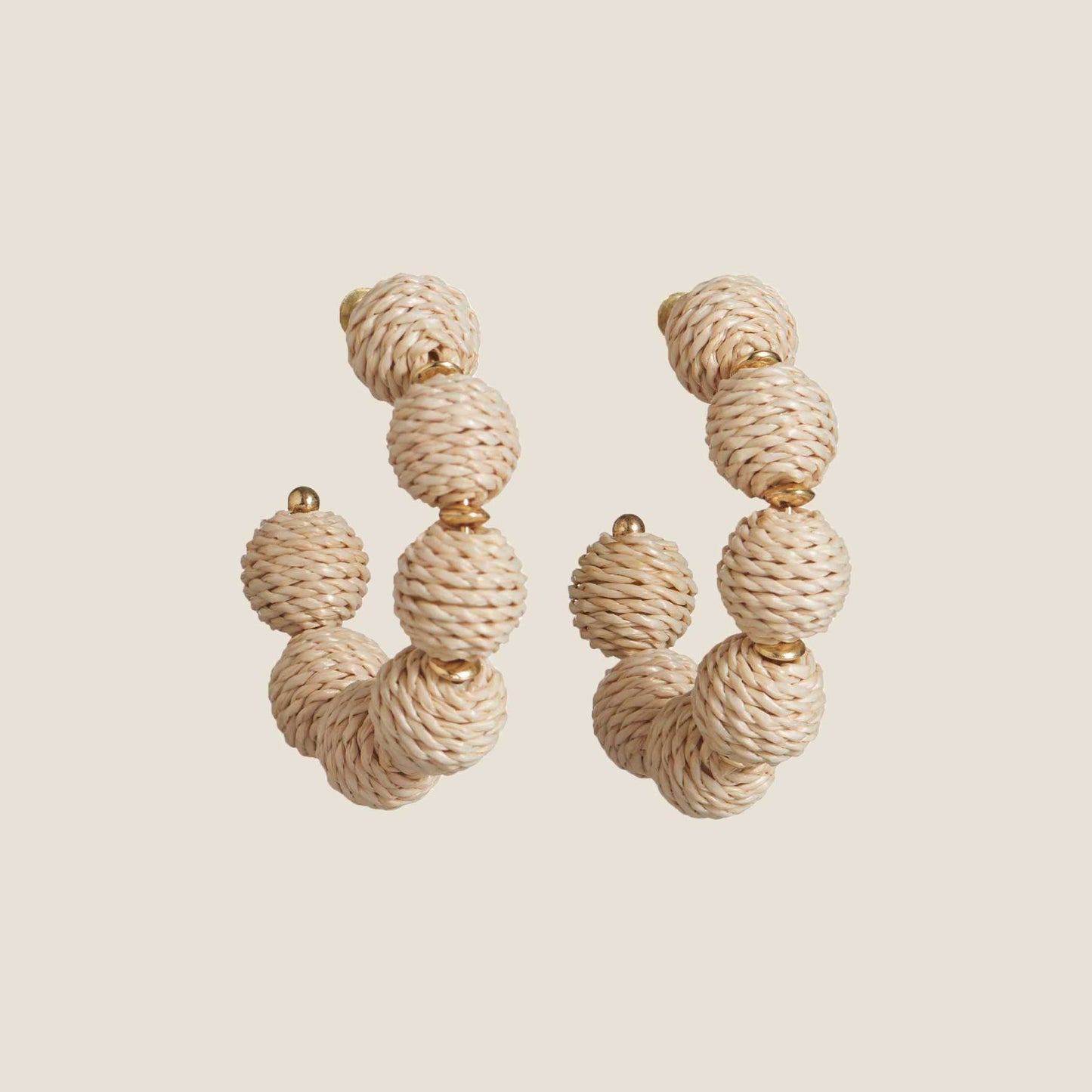 Beige Raffia Statement Hoops