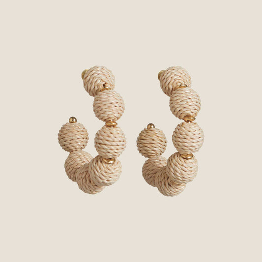Beige Raffia Statement Hoops