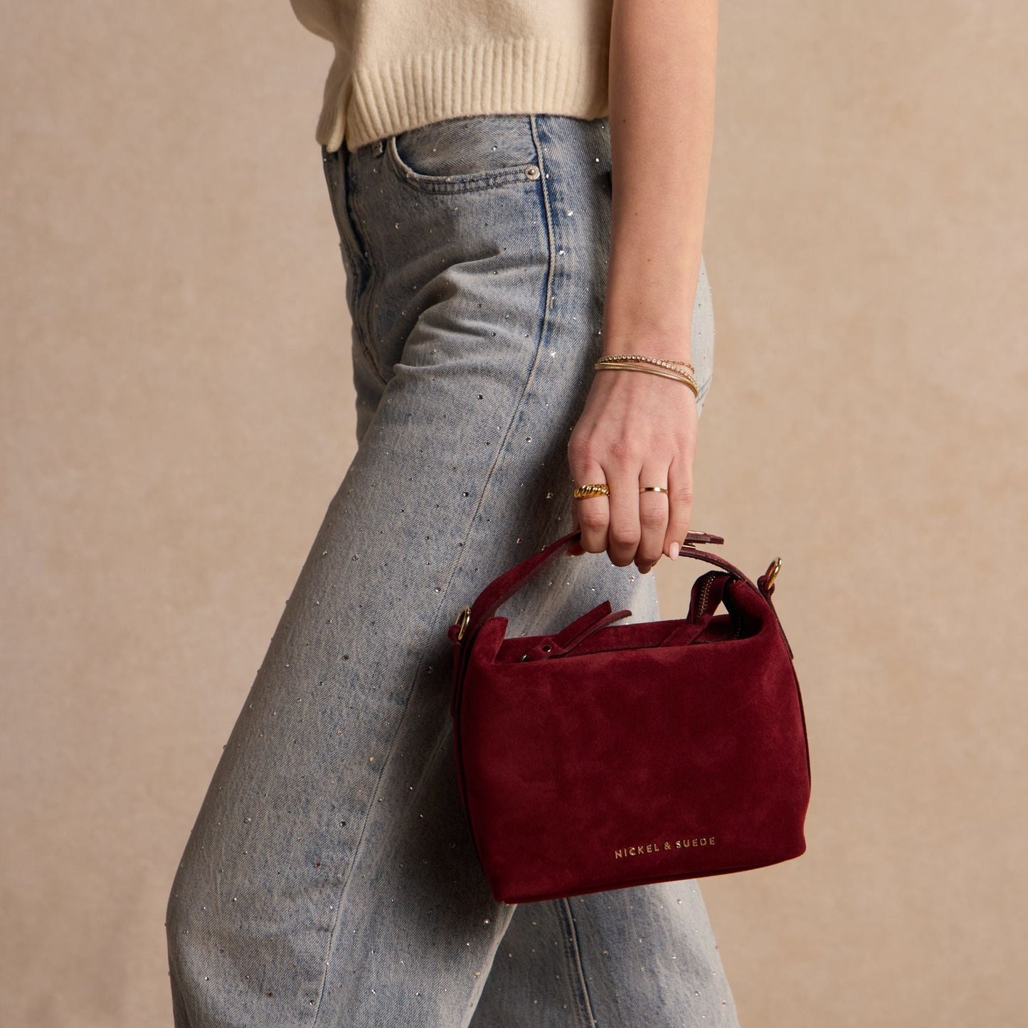 Brigitte Suede Mini Bag in Sangria