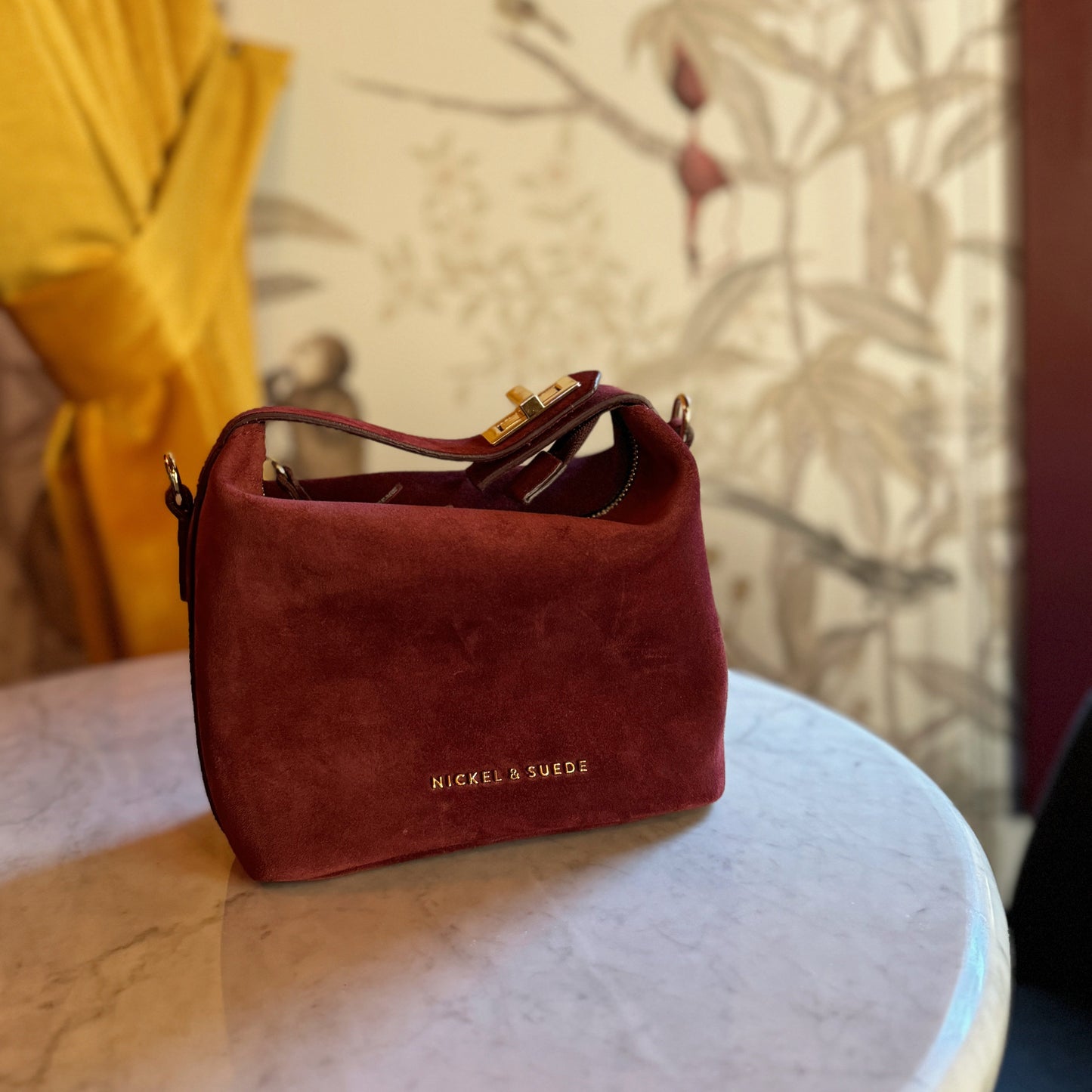 Brigitte Suede Mini Bag in Sangria