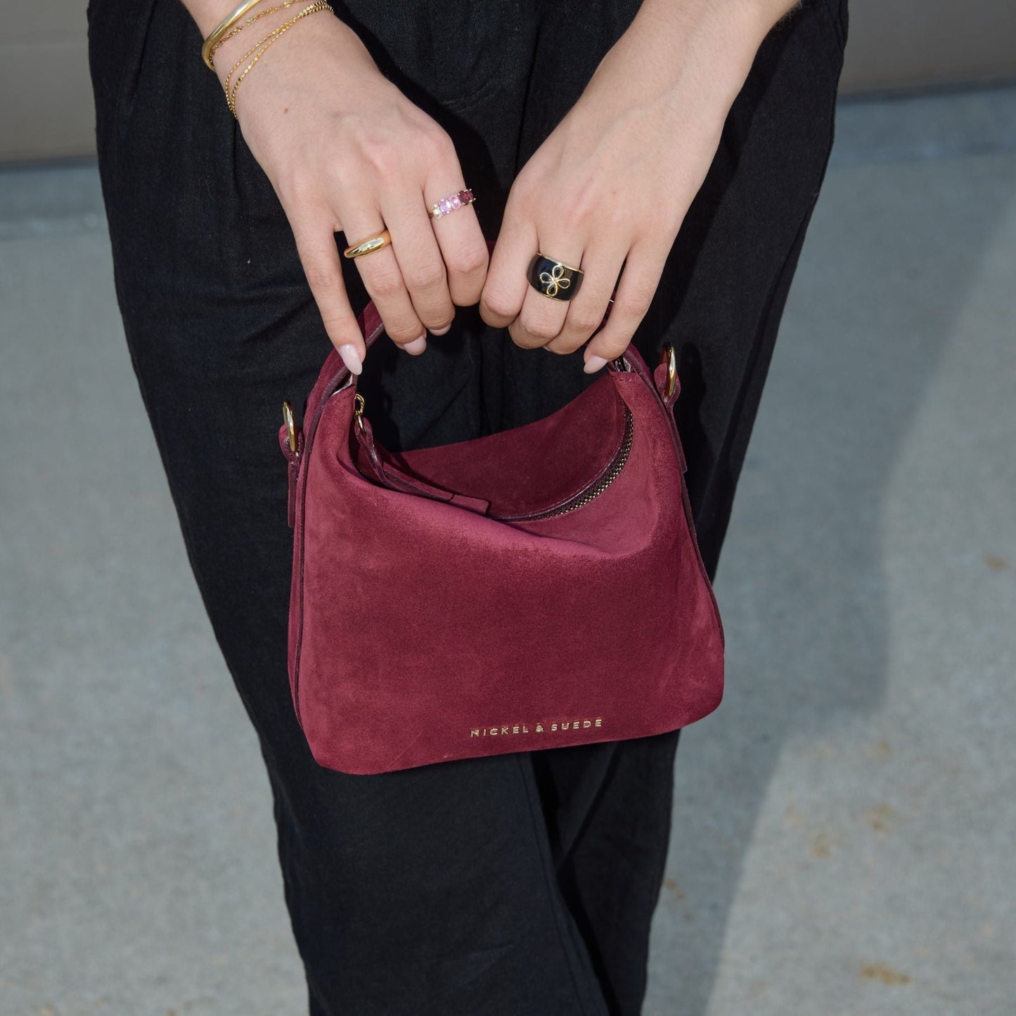 Brigitte Suede Mini Bag in Sangria