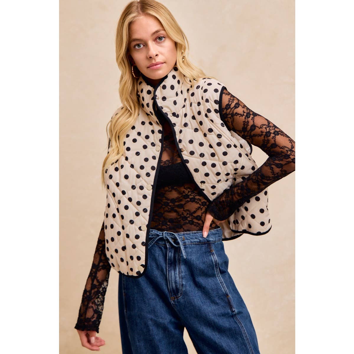 Polka Dot Print Quilted Vest