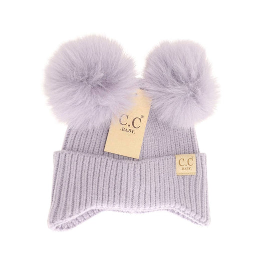 CC Beanie BABY Ear Flap Double Pom