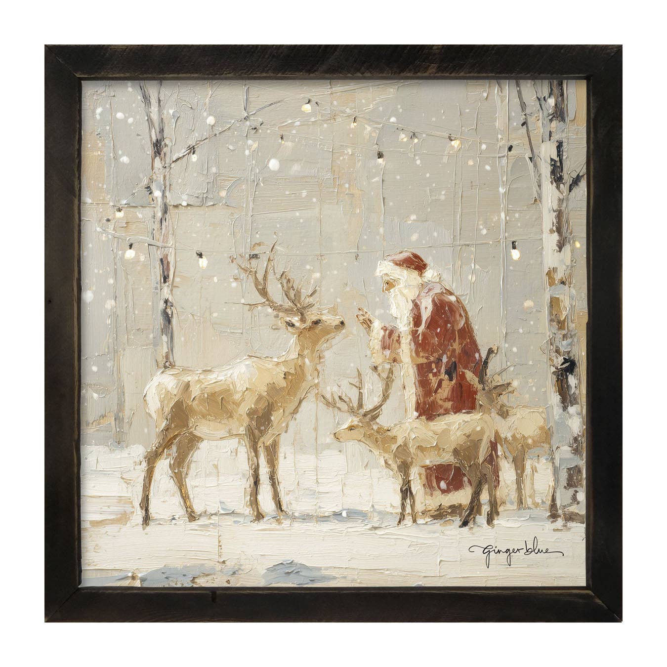 Santa Visiting Reindeer under Lights