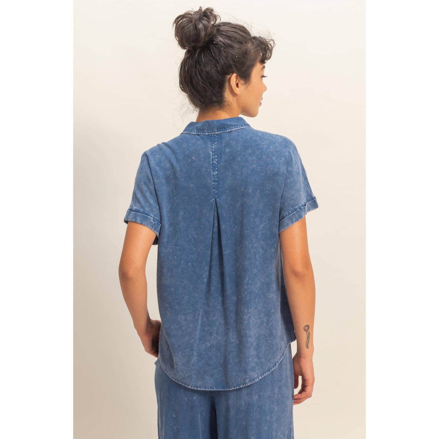 Mineral Wash Button-Up Dolman Sleeve Shirt