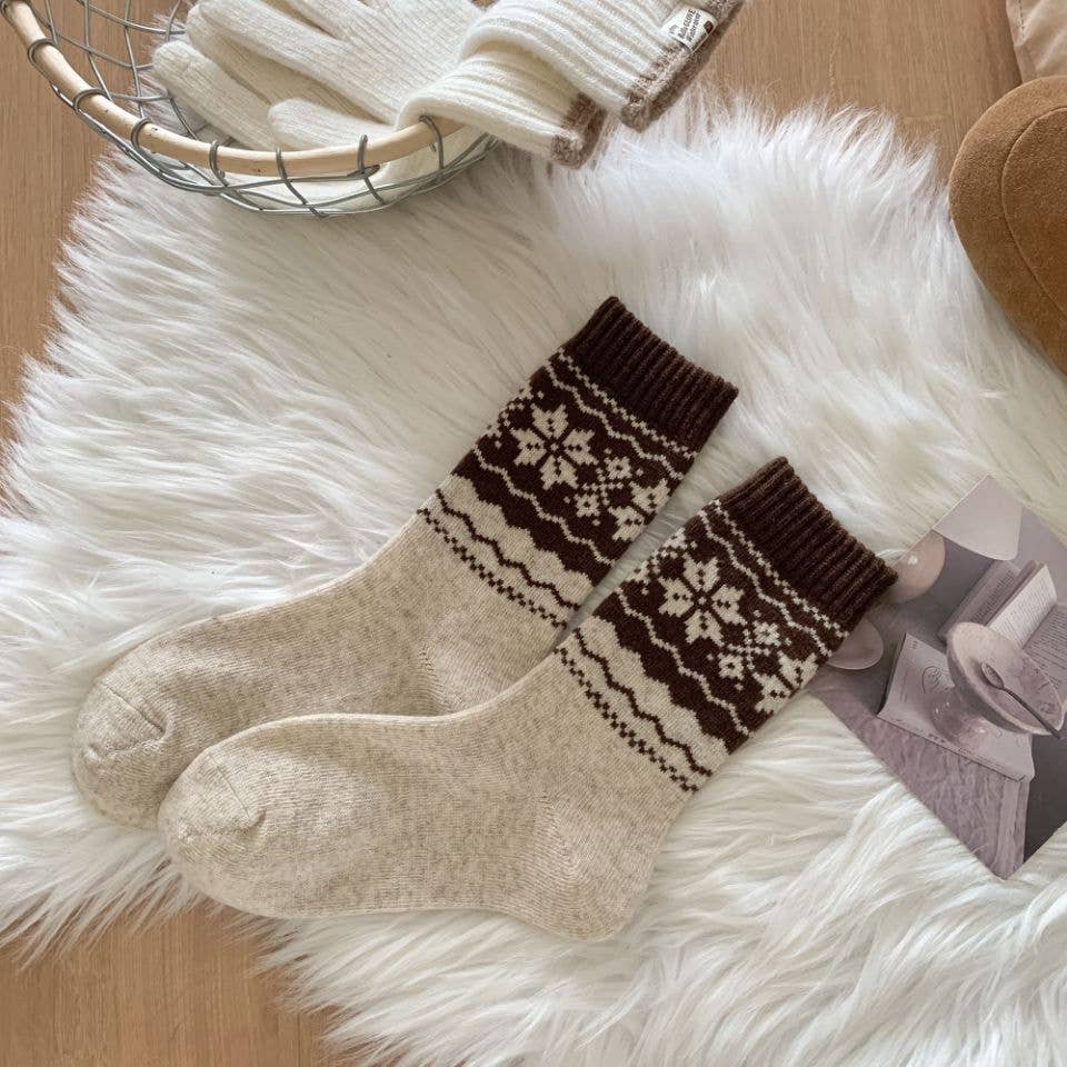 Retro Fair Isle Knit Thermal Crew Socks MK2BLW6W8FSO205
