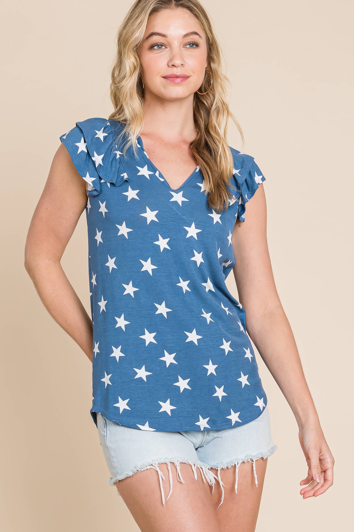 Blue Stars Ruffle Tank