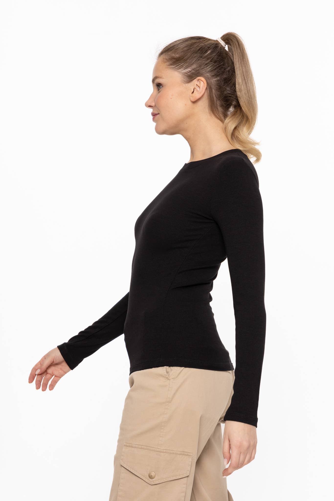 Essential Long-Sleeved Micro-Ribbed Athleisure Top