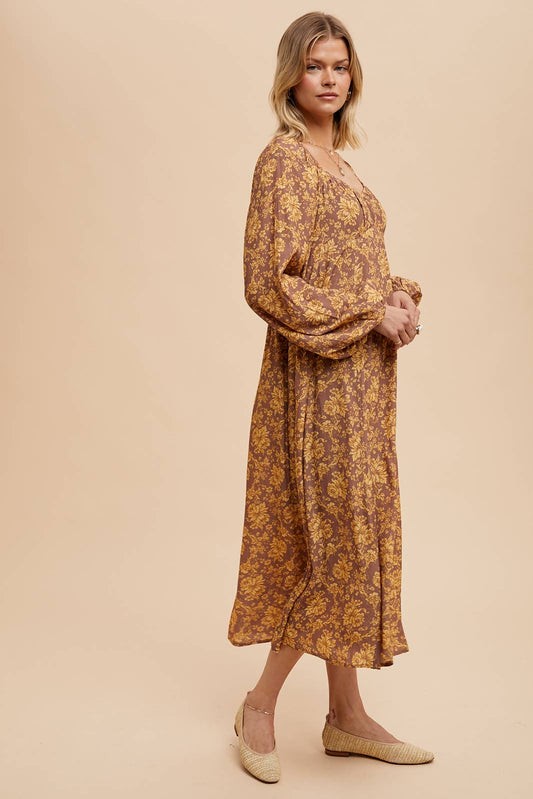 FLORAL VISCOSE MAXI DRESS