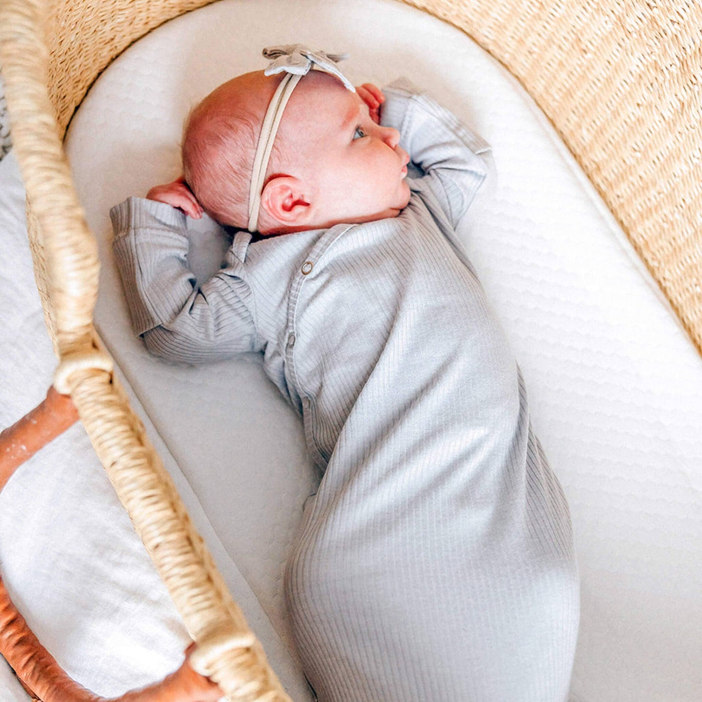 Rib Knit Newborn Knotted Gown - Ash