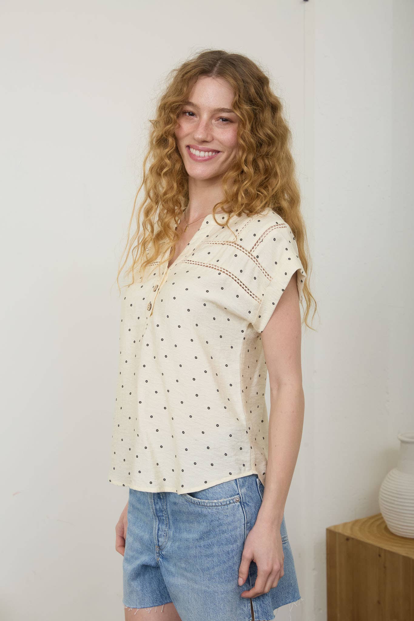 Polka Dot Lace Trim Top