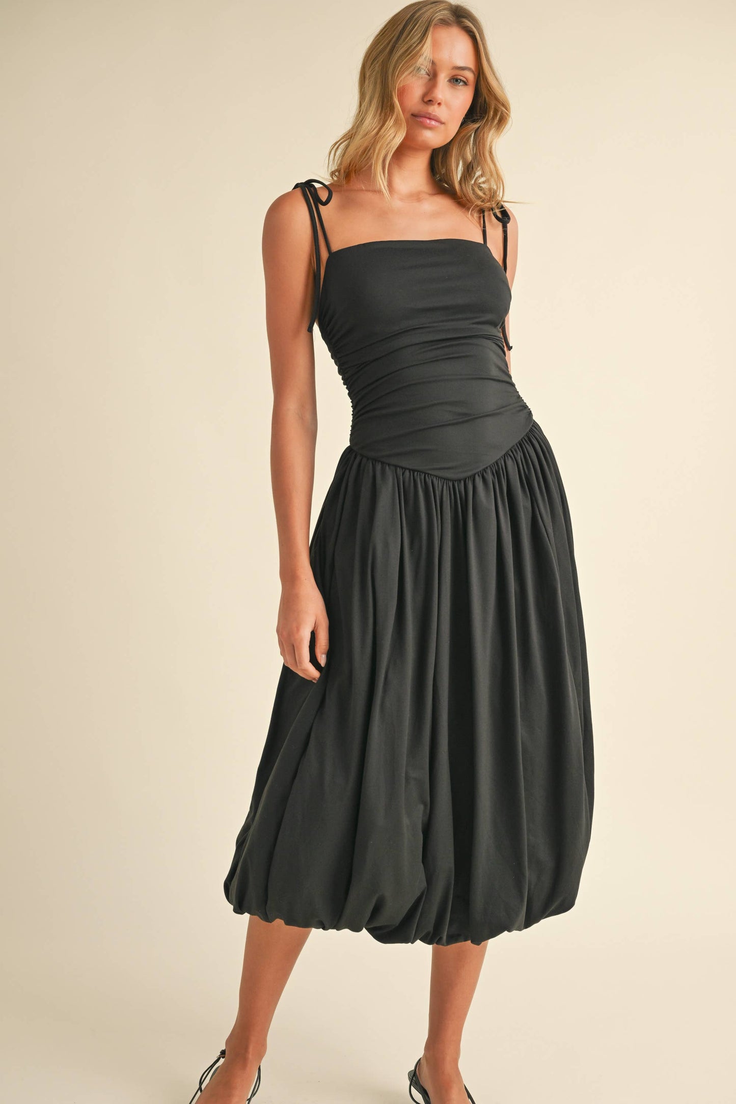 Ruched Sleeveless Top Balloon Midi Dress