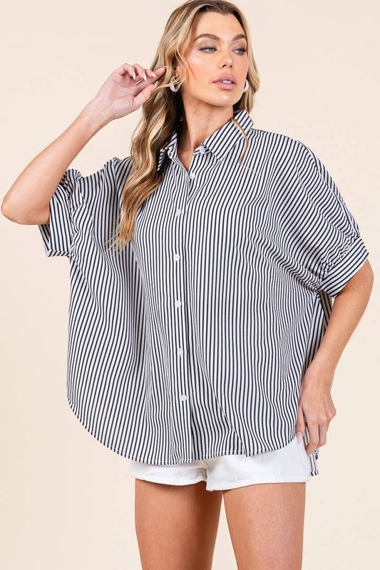 Game day Striped Boxy Oxford Button Down Shirt