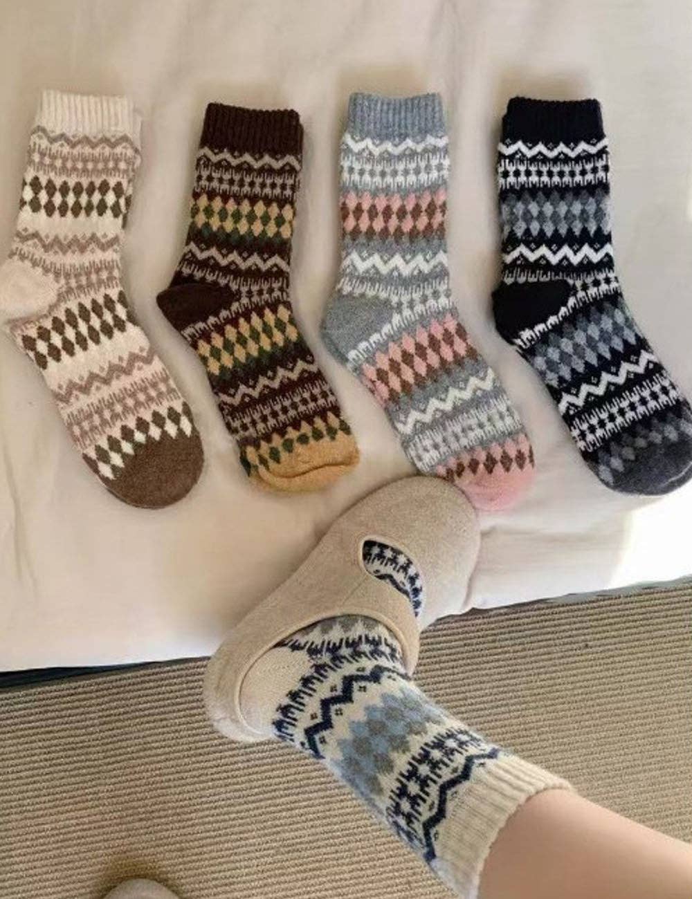 Retro Fair Isle PrintClouchy Socks