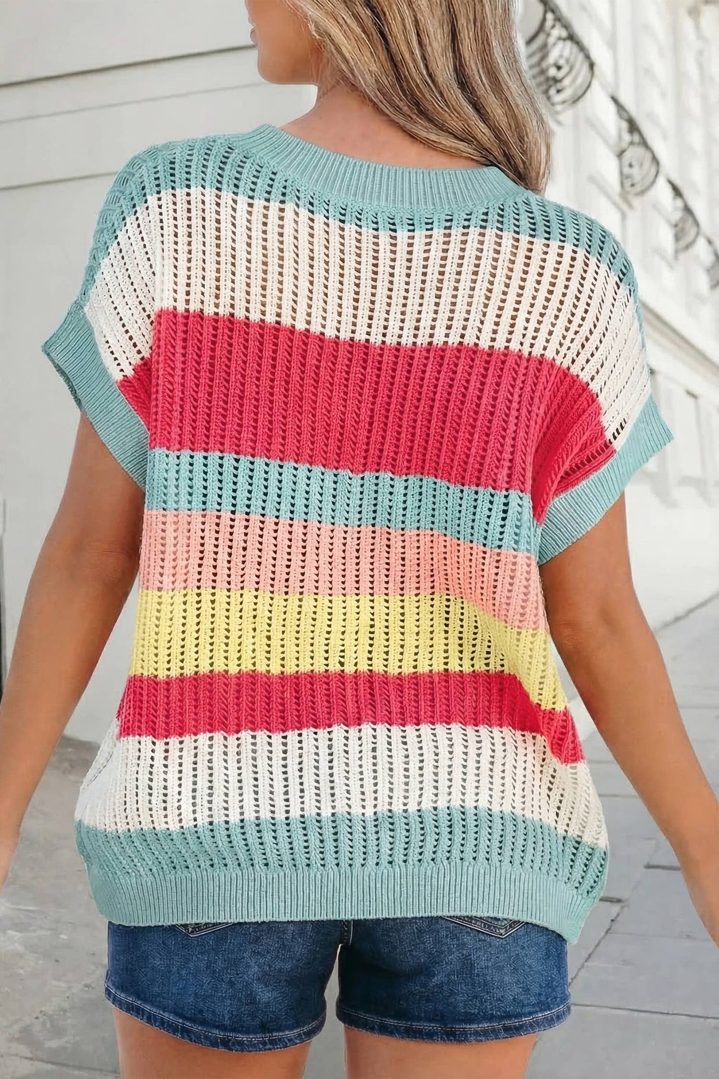 Colorblock Hollow Out Knit Sweater