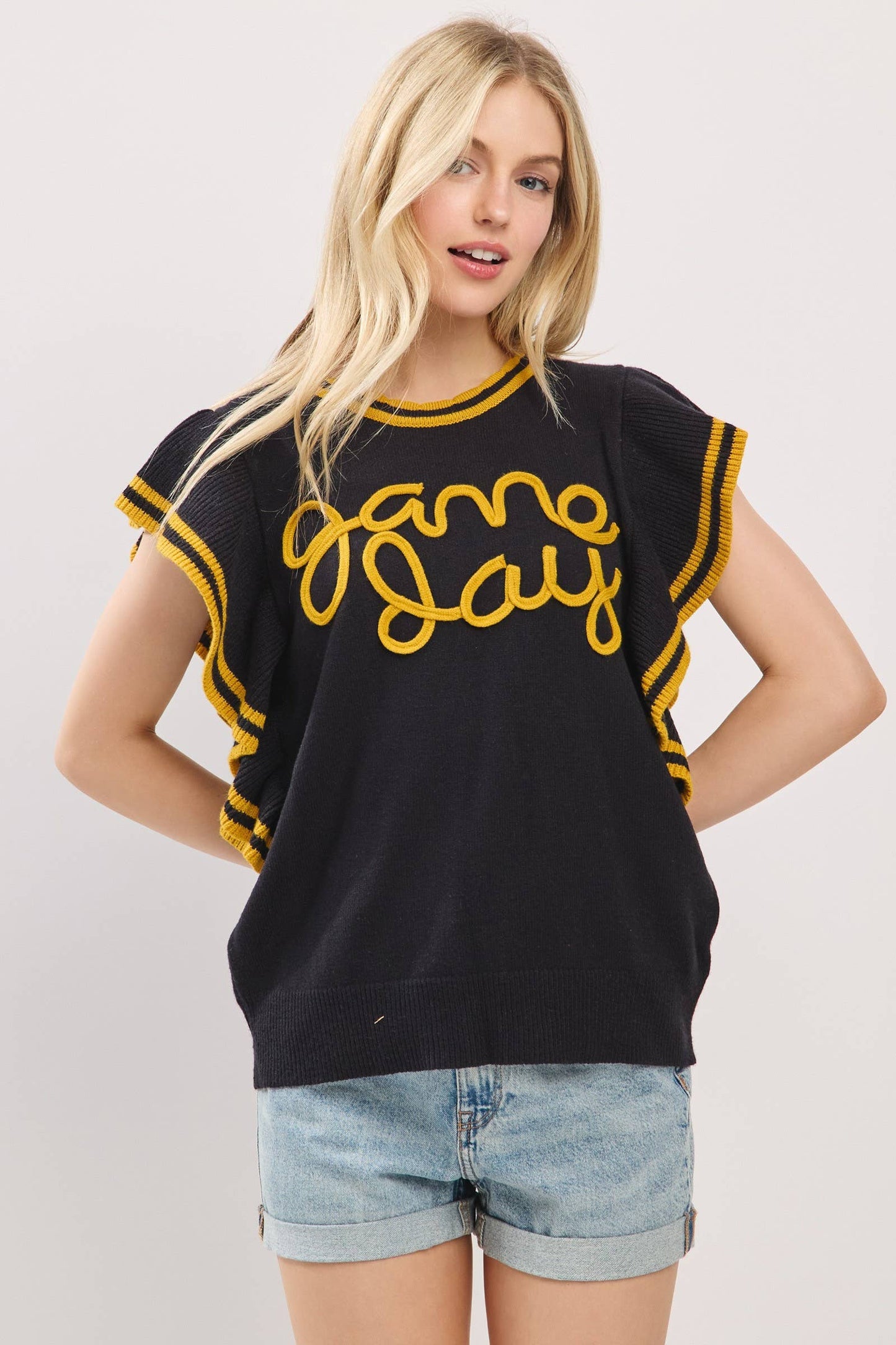 Ruffle Sleeve Varsity Gameday Knit Top