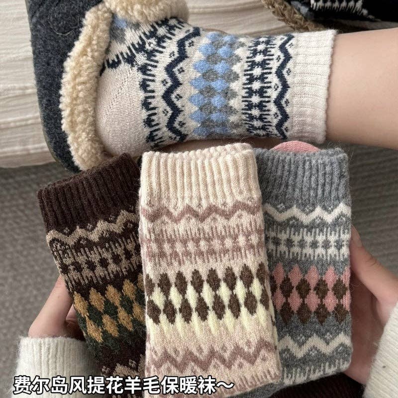 Retro Fair Isle PrintClouchy Socks