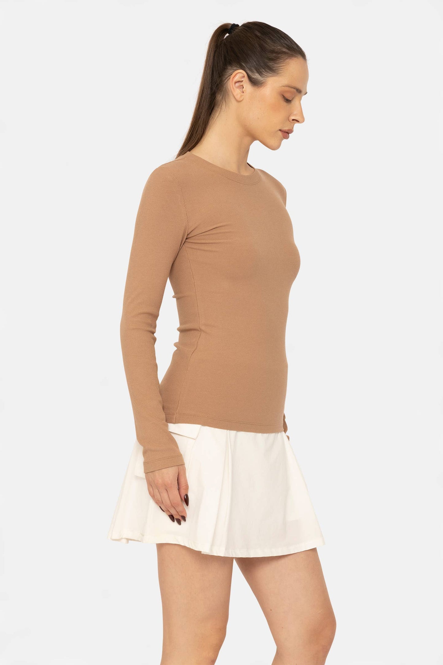 Essential Long-Sleeved Micro-Ribbed Athleisure Top