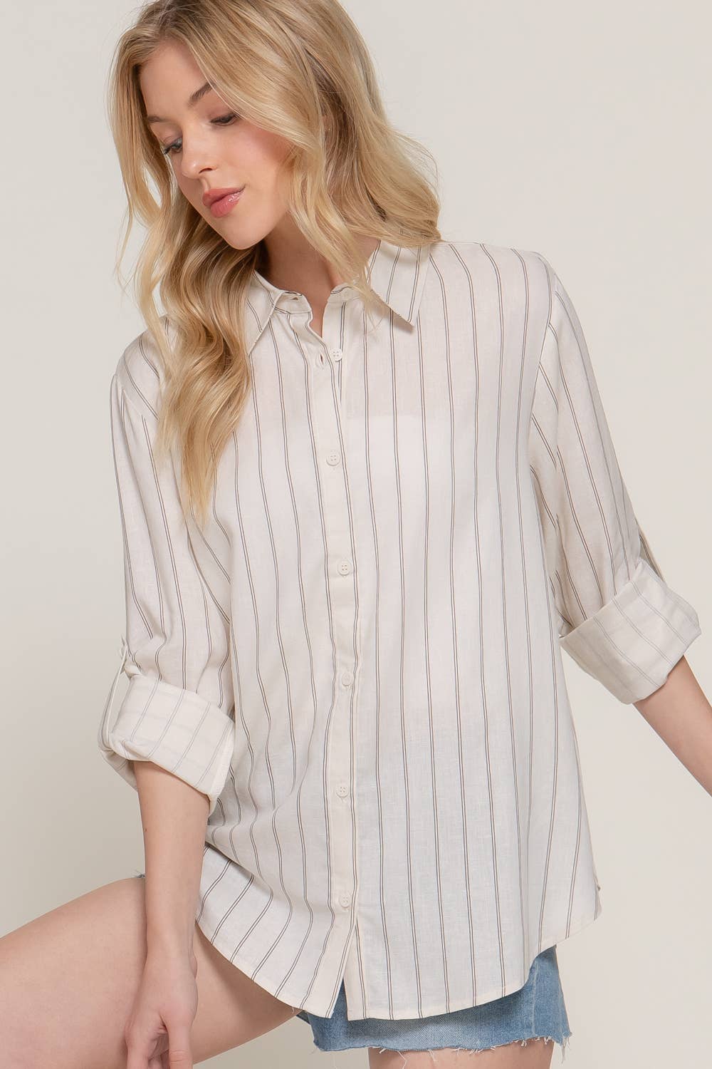 Long Sleeve Button Down Stripe Linen Oversized Shirt