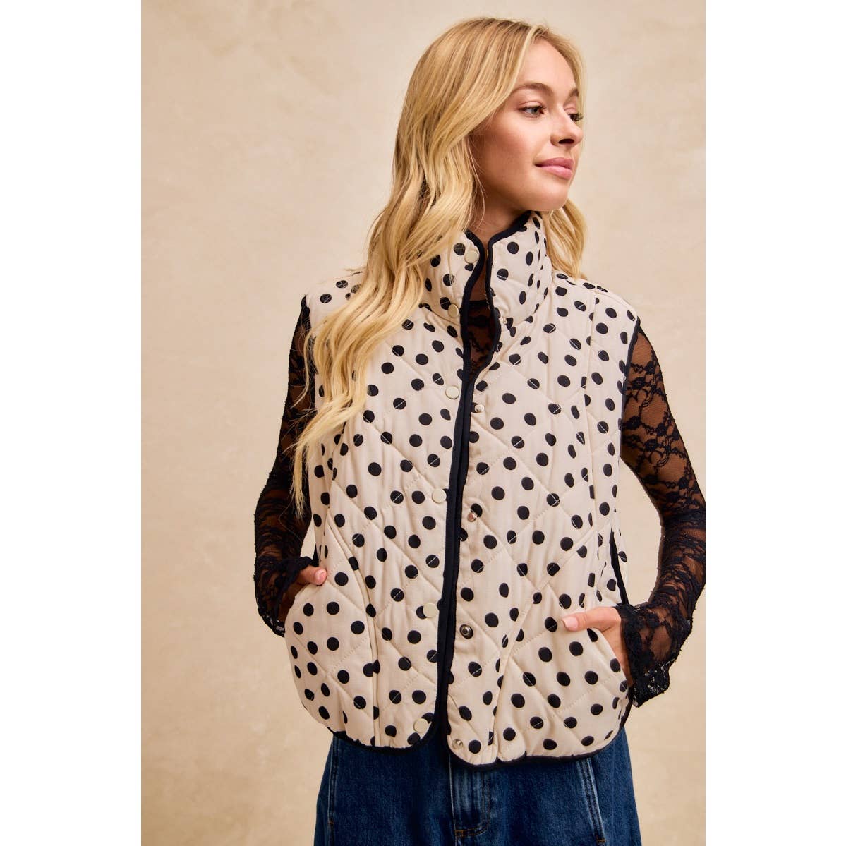 Polka Dot Print Quilted Vest