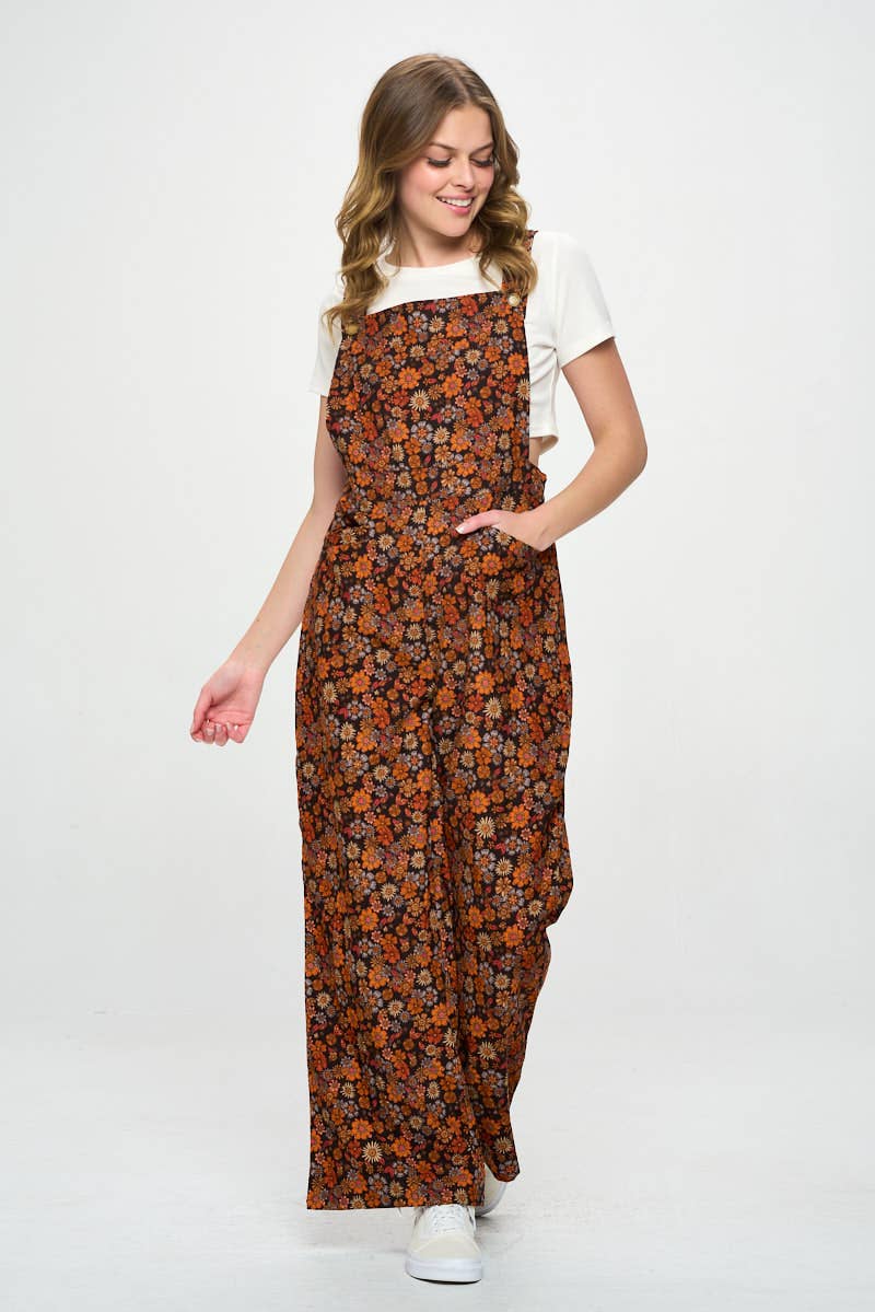 Fall Floral Corduroy Overalls