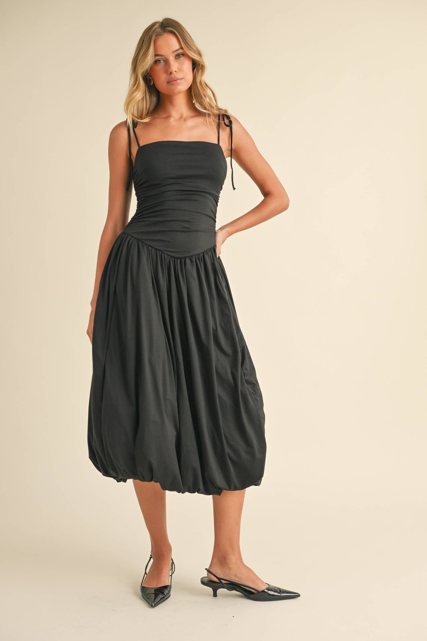 Ruched Sleeveless Top Balloon Midi Dress