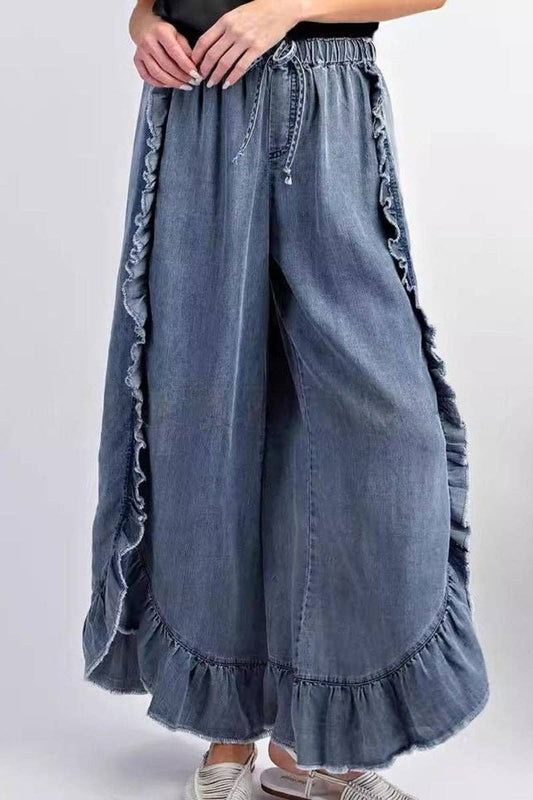 Ruffled Wide Leg Casual Pants