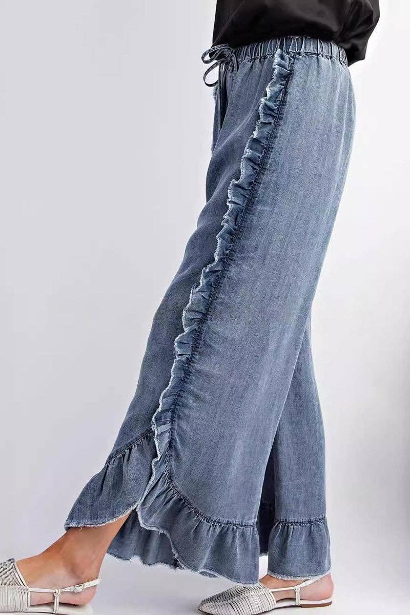 Ruffled Wide Leg Casual Pants