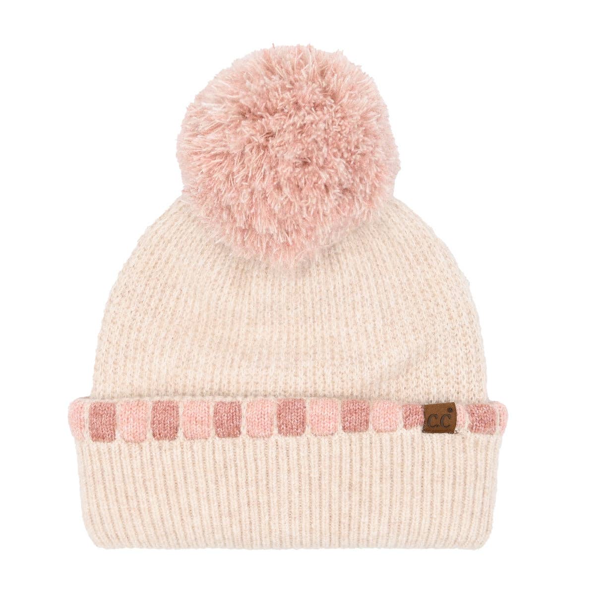 CC Beanie Neutral Horizontal Stripe Cuffed