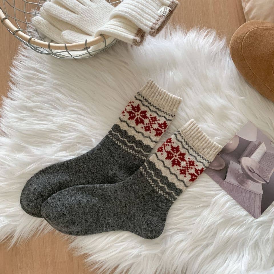 Retro Fair Isle Knit Thermal Crew Socks MK2BLW6W8FSO205