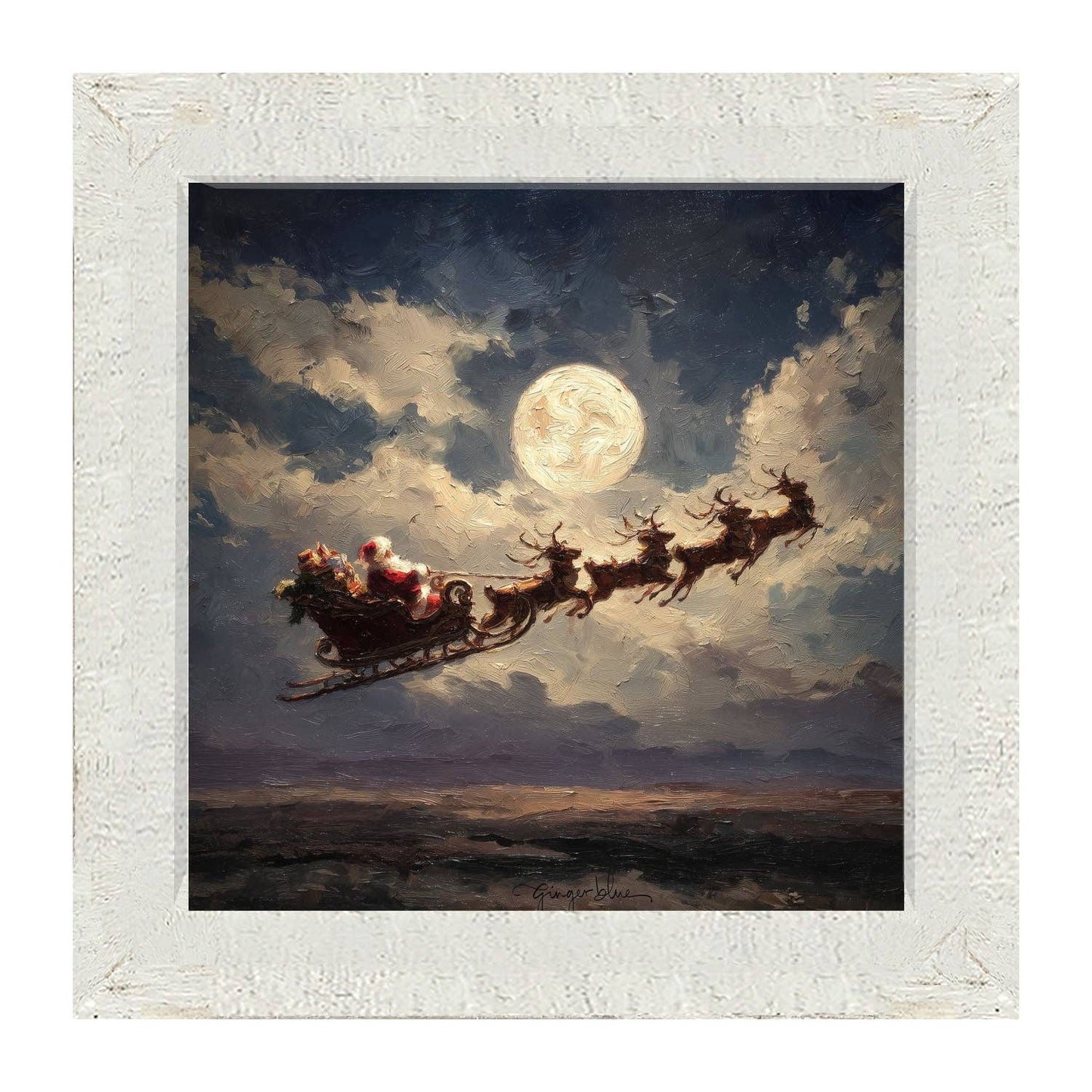 Santa Flying under Full Moon