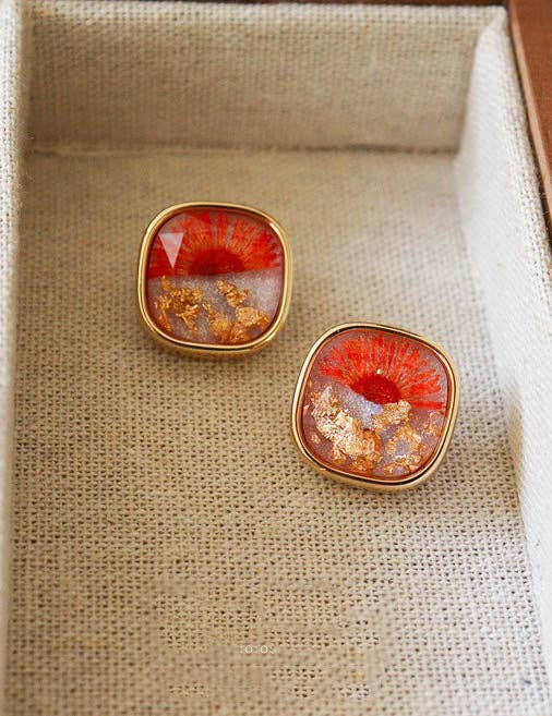 Floral Geometric Stud Earrings